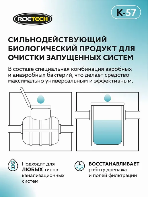 Бактерии Средство для обслуживания септиков "Roetech K-57", вариант, фото 5