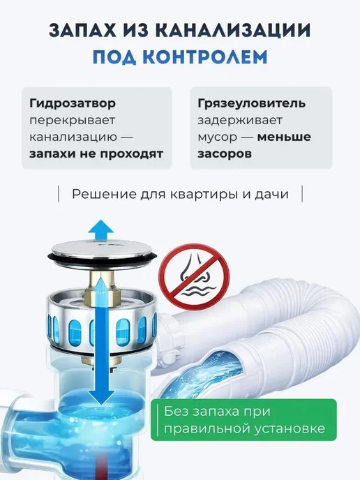 Сифон для душевого поддона с клапаном клик-клак и гофрой, вариант, фото 4