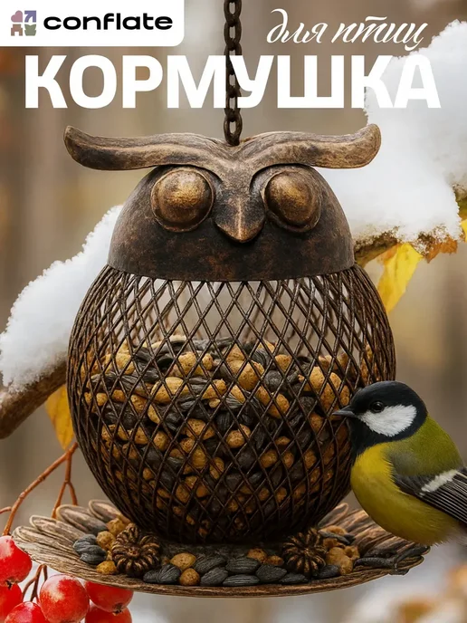 Кормушка для птиц уличная подвесная, коричневый