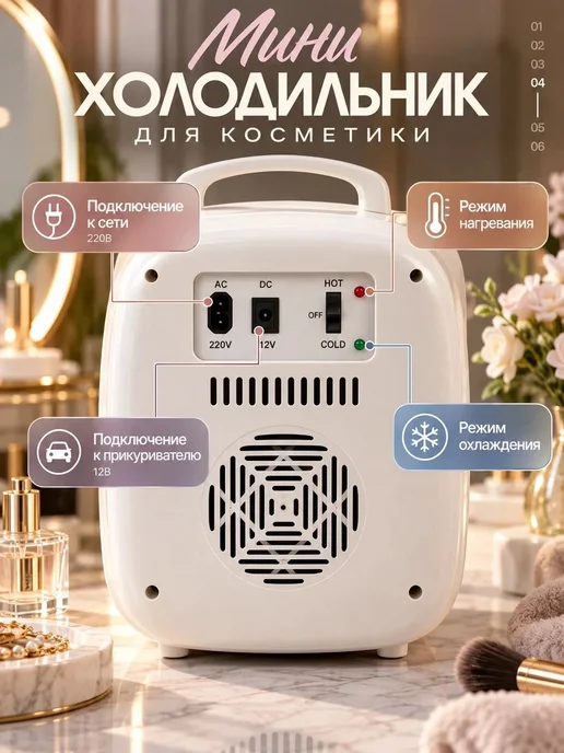 Холодильник для косметики с зеркалом, белый, фото 5