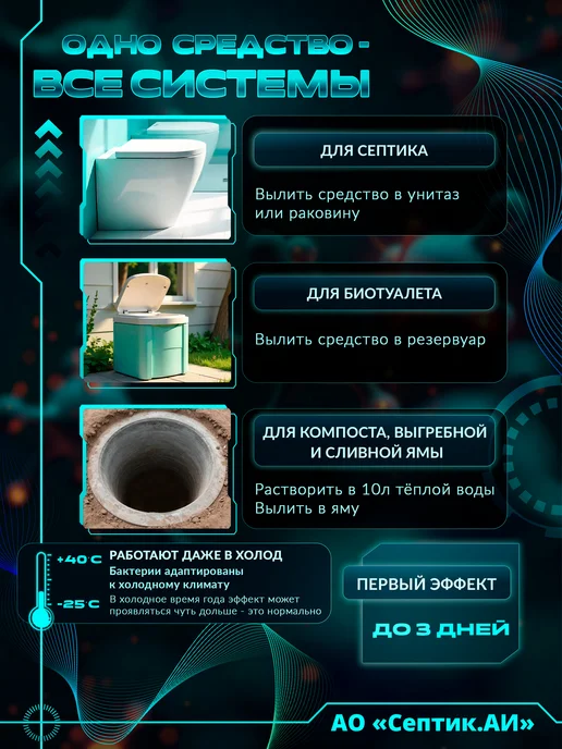 Бактерии для септиков и выгребных ям Септик.АИ, 100мл, 100 мл, фото 2