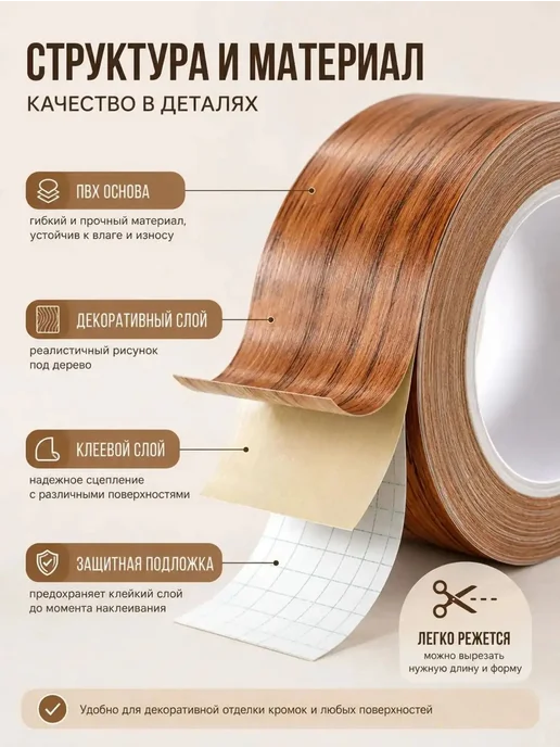 Самоклеящаяся декоративная лента под дерево, 15 см × 10 м, 10 м, фото 4