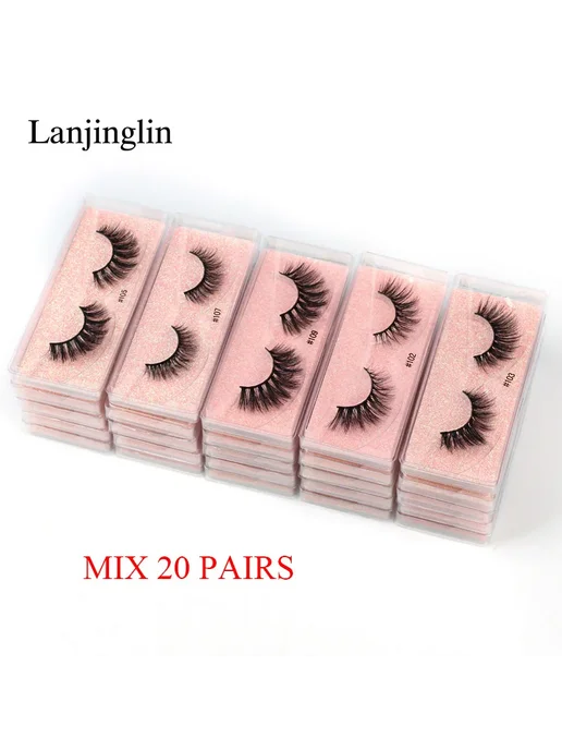 Lanjinglin Накладные ресницы 3D пушистые Mix 20 pairs, розовый