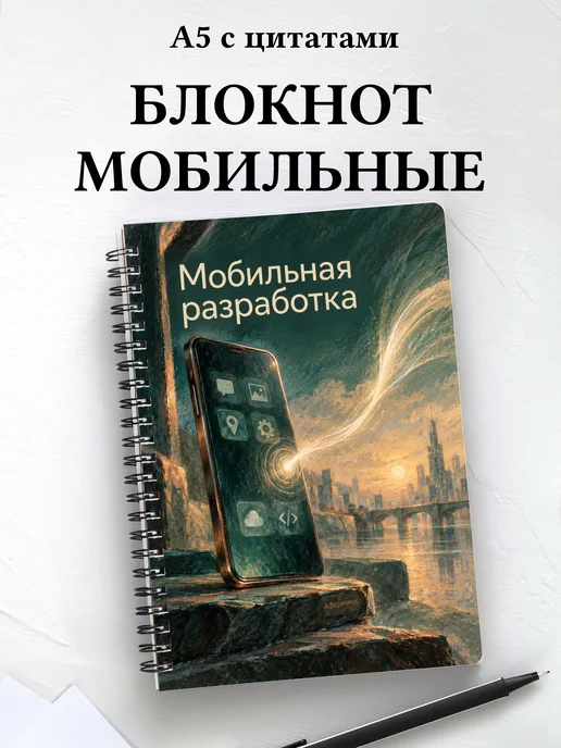 Блокнот Мобильная разработка с мотивирующими цитатами
