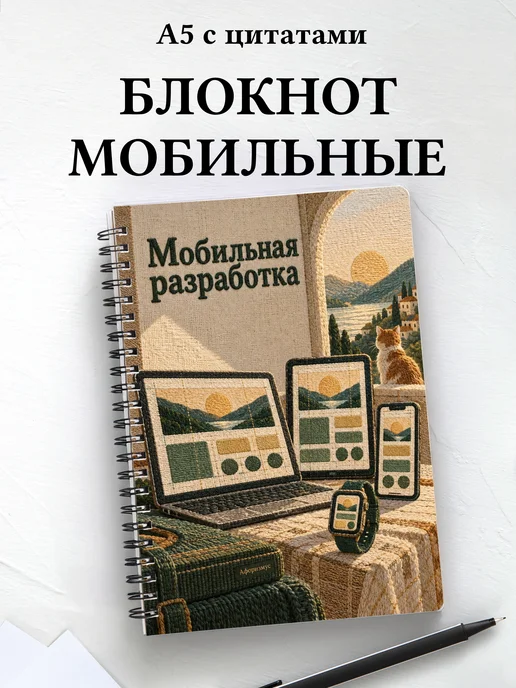 Блокнот Мобильная разработка с мотивирующими цитатами