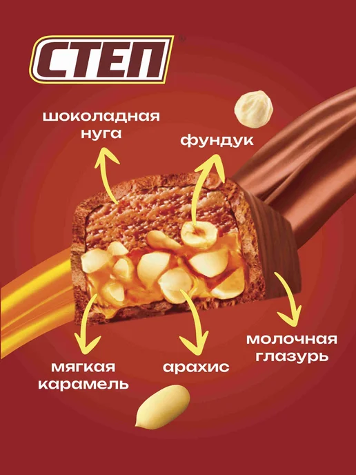 Конфеты шоколадные «Super Step» с лесным орехом и шоколадной, вариант, фото 3