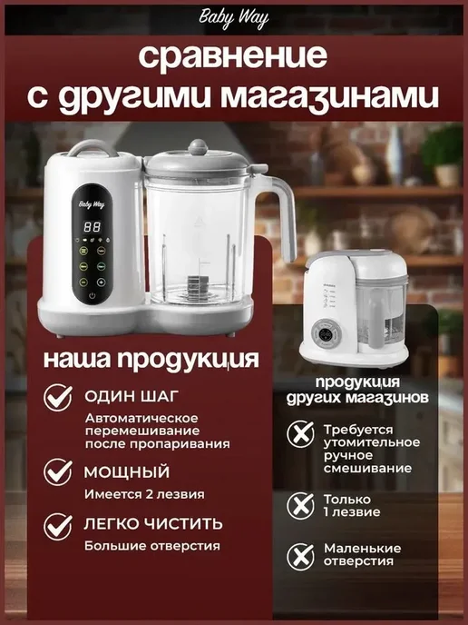 Пароварка блендер для детского питания 5 в 1 автоматическая, белый, фото 8