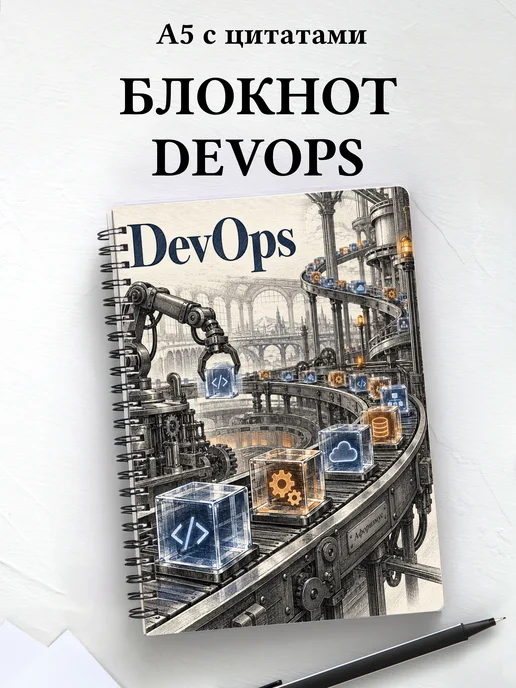 Блокнот DevOps с мотивирующими цитатами