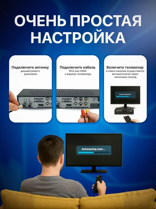 Приставка для цифрового ТВ, цифровой ресивер для просмотра 2, синий, фото 4