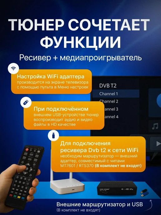 Приставка для цифрового ТВ, цифровой ресивер для просмотра 2, черный, фото 5