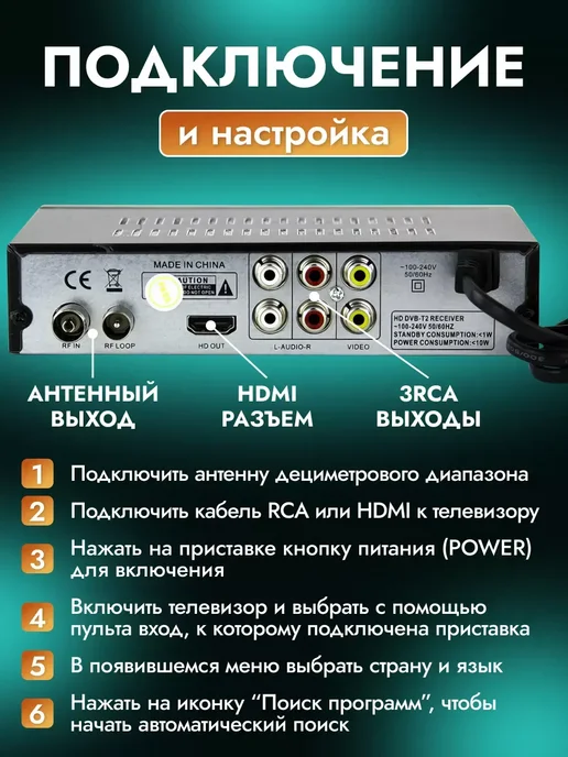 Приставка для телевизора, Ресивер для цифрового ТВ, черный, фото 3