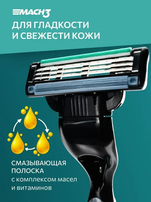 GILLETTE Кассеты для бритья мужские сменные 3 лезвия Mach3 Turbo 2 шт, 4 шт, фото 6