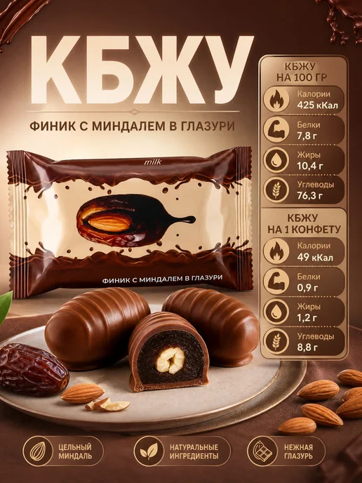 FINDI конфеты финики в молочной шоколадной глазури с 150 гр, 150 г, фото 4