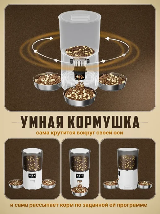 Автоматическая кормушка на 3 миски для кошек и собак с Wi-Fi, вариант, фото 3