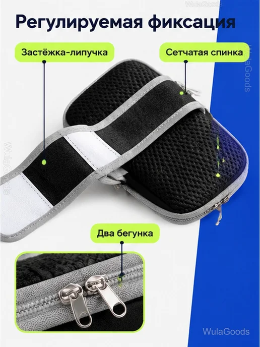 Чехол на руку для телефона спортивный для бега, черный, фото 4