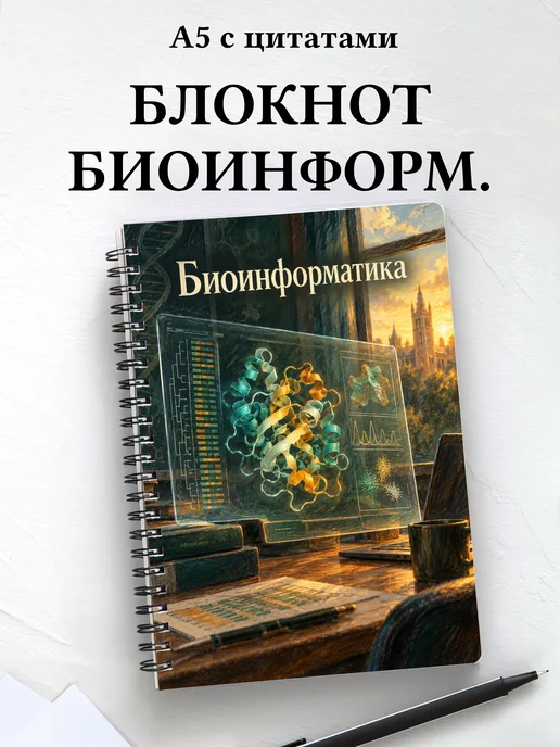 Блокнот Биоинформатика с мотивирующими цитатами