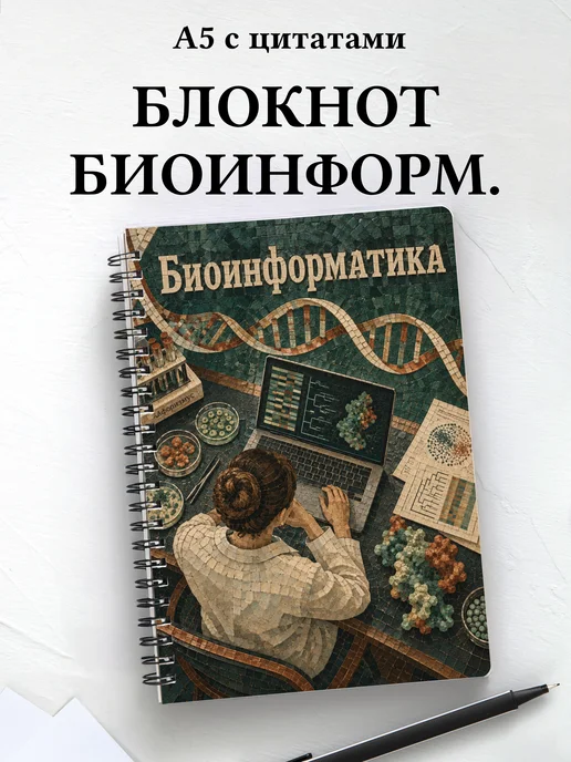 Блокнот Биоинформатика с мотивирующими цитатами