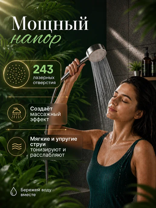 ФомиксГрупп Лейка для душа со шлангом и держателем, серый, фото 2