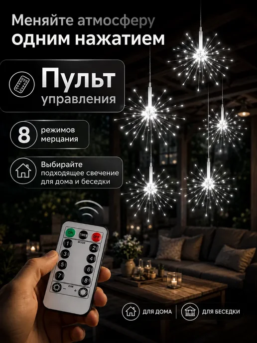 Новогодняя гирлянда фейерверк 3м, 3 м, фото 6