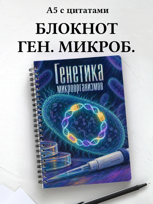 Блокнот Генетика микроорганизмов с мотивирующими цитатами