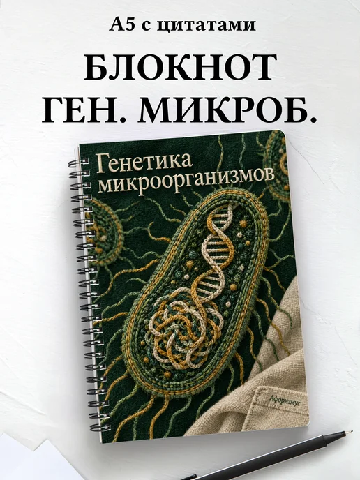Блокнот Генетика микроорганизмов с мотивирующими цитатами