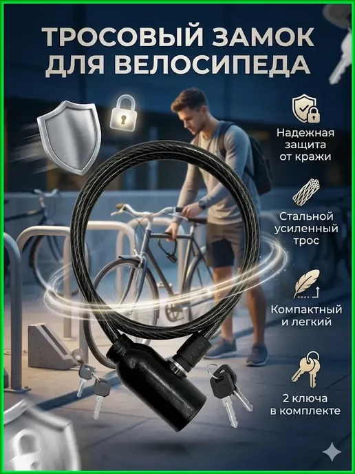 аман07 Надежный замок для велосипеда с ключом или кодом, черный