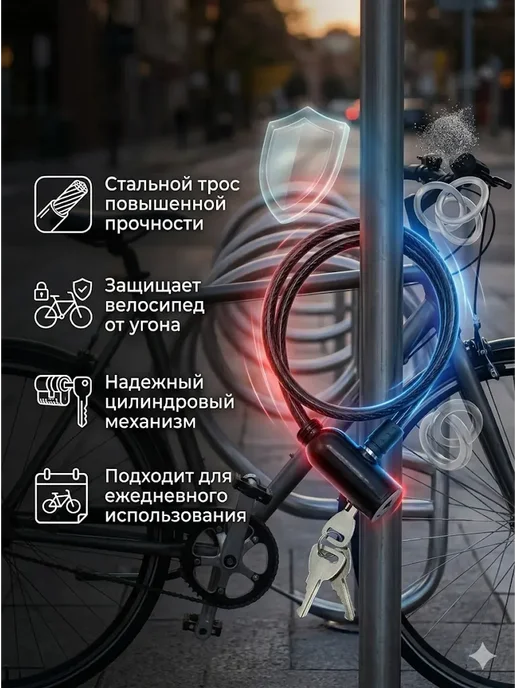 аман07 Надежный замок для велосипеда с ключом или кодом, черный, фото 3