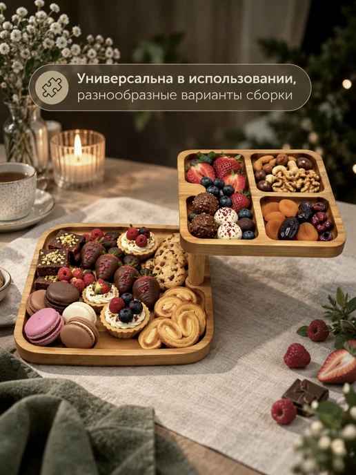 Я шеф Менажница фруктовница двухъярусная деревянная, вариант, фото 5