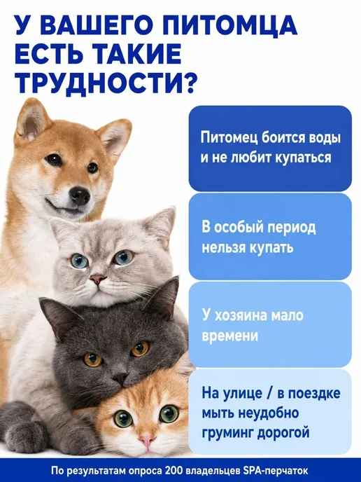 Перчатки для ухода за питомцами SPA, 6 шт, влажные перчатки, вариант, фото 2