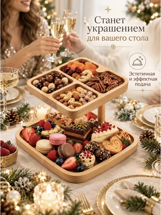 Я шеф Менажница двухъярусная подставка деревянная, вариант, фото 8