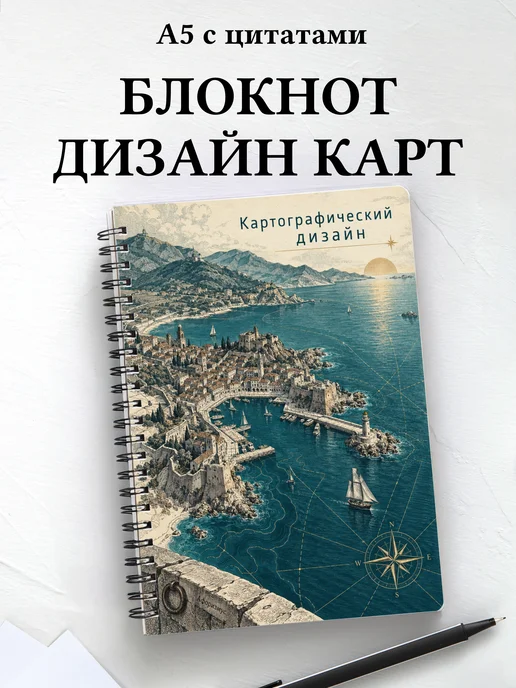 Блокнот Картографический дизайн с мотивирующими цитатами