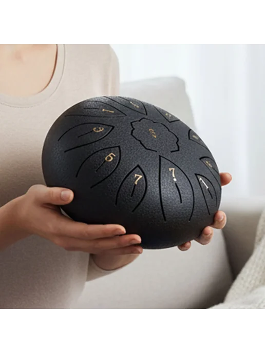Стальной Tongue Drum 6-11 нот, чехол и палки, Black для пода, черный, фото 2