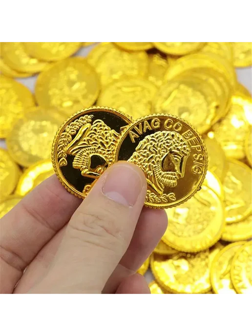 Пластиковые золотые монеты OOTDTY 100 шт. Золотой, 100 шт, фото 2