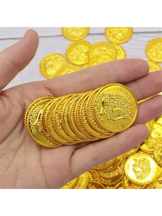 Пластиковые золотые монеты OOTDTY 100 шт. Золотой, 100 шт, фото 4