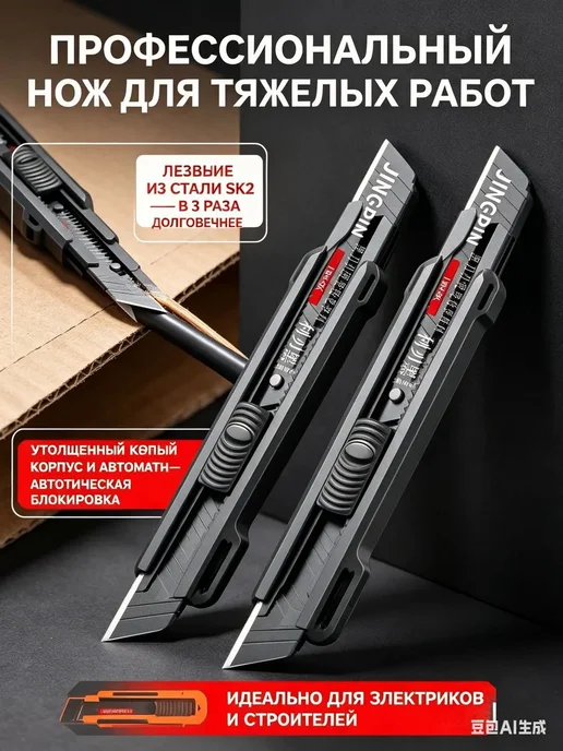 Строительный нож усиленный, лезвия SK2, 18 мм, вариант