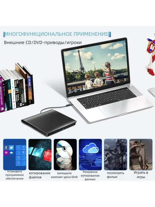 Внешний DVD привод USB 3.0 и Type-C пишущий CD DVD дисковод, вариант, фото 6