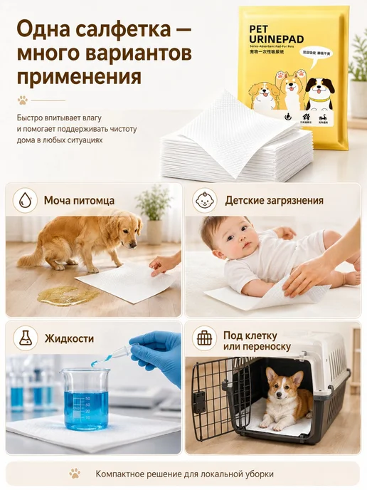 Впитывающая бумага для лотка и туалета животных, одноразовые, вариант, фото 3
