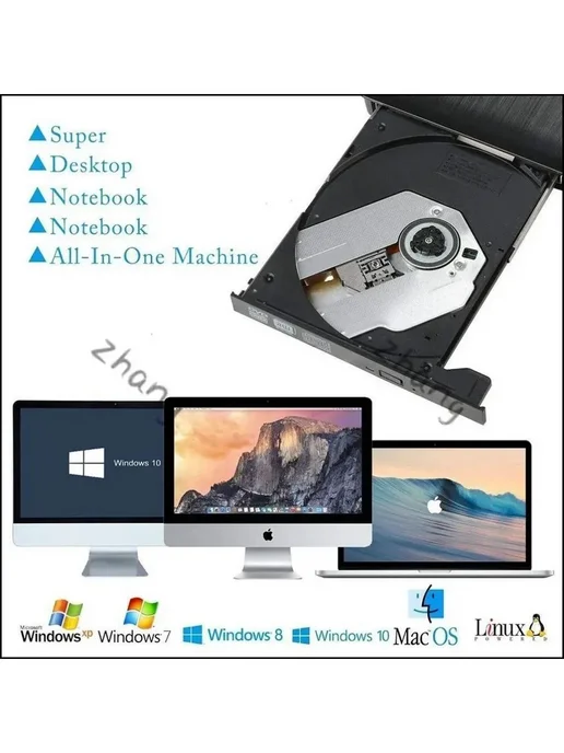 Внешний DVD-RW CD-плеер с USB 3.0 для ПК и Mac, вариант, фото 2