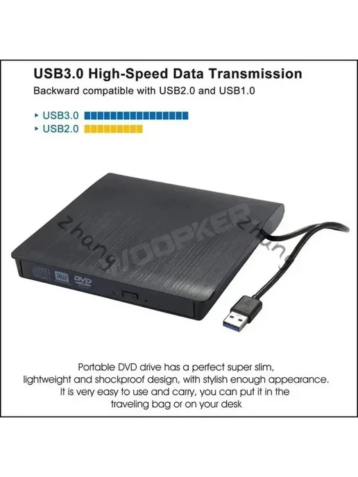 Внешний DVD-RW CD-плеер с USB 3.0 для ПК и Mac, вариант, фото 7