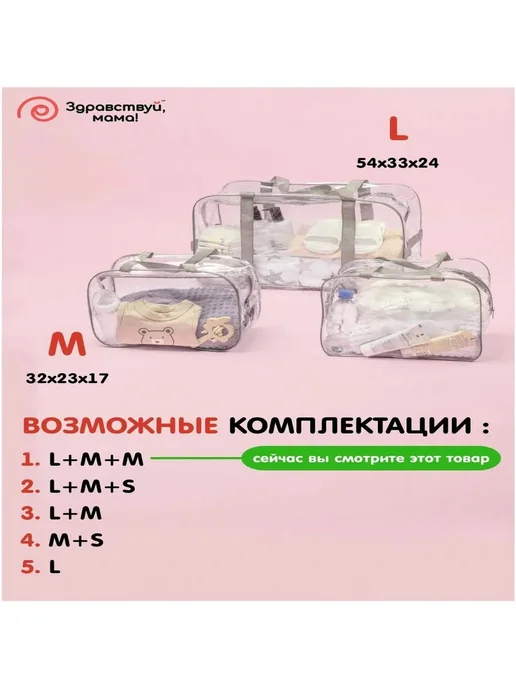 Набор сумок в роддом 3 шт прозрачные, 3 шт, фото 2