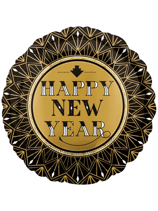 10 шт. Шар круг «Happy New Year, золотые грани», черный, 10 шт, фото 2