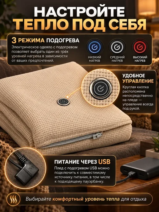 ирми Одеяло с подогревом электрическое плед-накидка 142х75, 142x75, фото 3