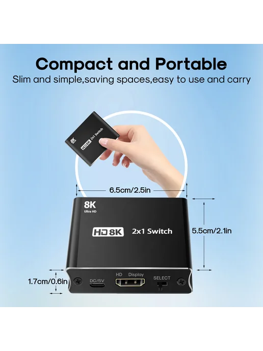 8K HDMI переключатель 2х1 для видео, 2x1, фото 5