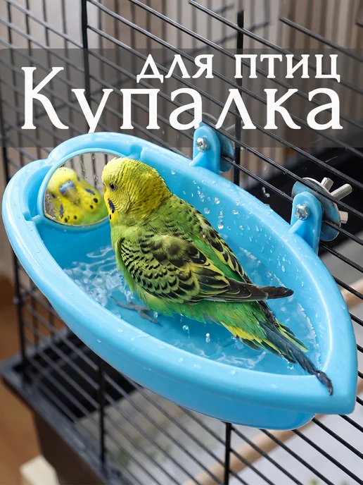 Ванночка для птиц купалка клеточная зеркалом, вариант