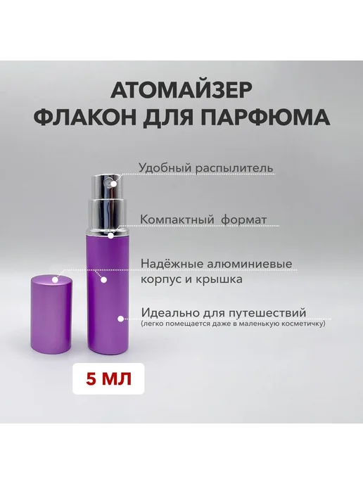 Атомайзер флакон для парфюма 5 мл 2 шт фиолетовый, 5 мл, 2 шт