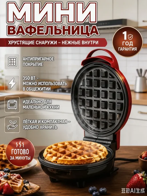 Вафельница электрическая для венских вафель, коричневый