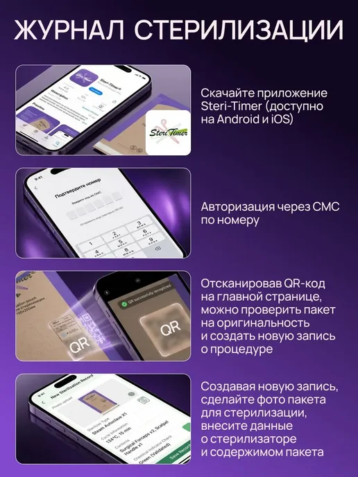 Крафт пакеты для стерилизации 75х150 Steri Timer 500 шт, 75x150, 500 шт, фото 8