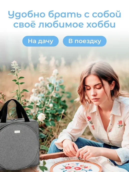 Сумка органайзер рукодельная для вышивки для пялец, серый, фото 5