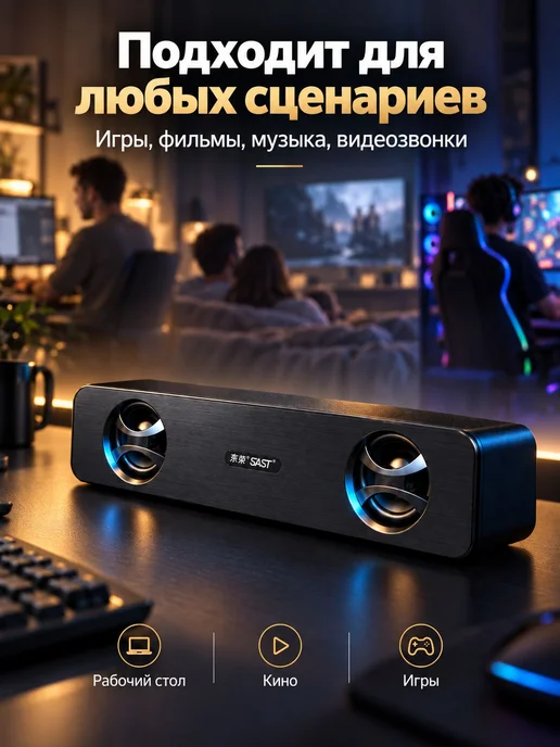 Саундбар SAST, стереозвук, беспроводной Bluetooth и для и, серый, фото 7