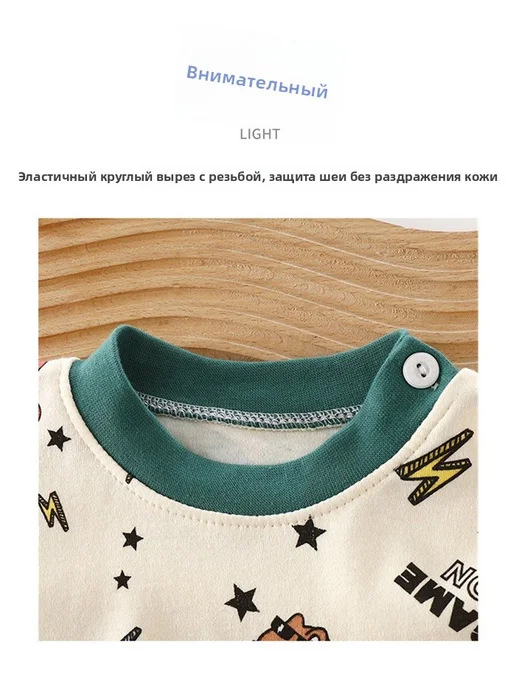 Детский хлопковый комплект термобелья класс А, принты, серый, фото 8